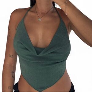 Garage Teal Halter Crop Top